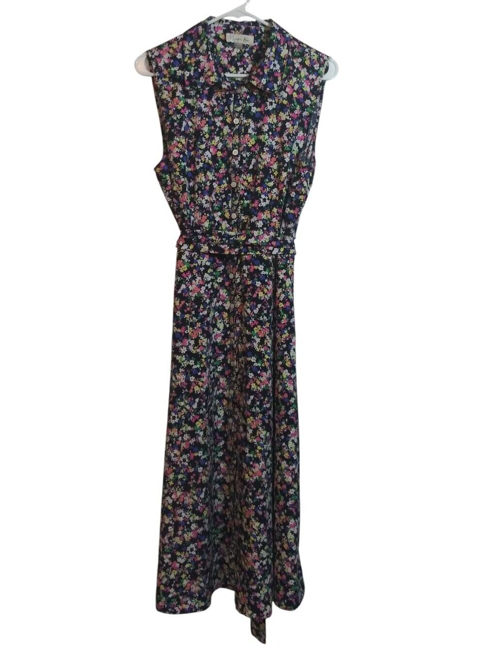 Harper Rose Navy Blue MultiColor Floral Sleeveless Button Front Maxi Dress Sz 12